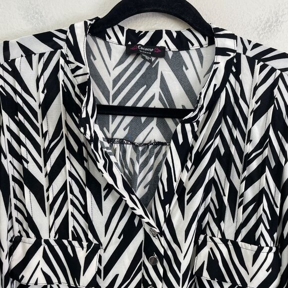 Cocomo Woman Plus 3X Black White Stretch Tunic Top Roll Tab Sleeve Shirt Blouse - Picture 8 of 11